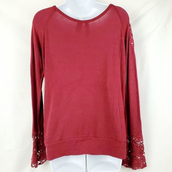 BKE Boutique Large Burgundy Scoop Neck LS Blouse - Picture 2 of 6